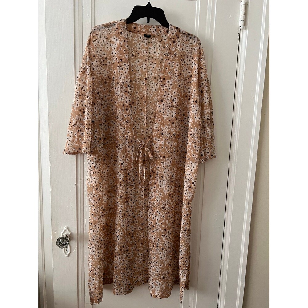 Tan floral sheer cardigan floral bikini coverup Wild Fable one size